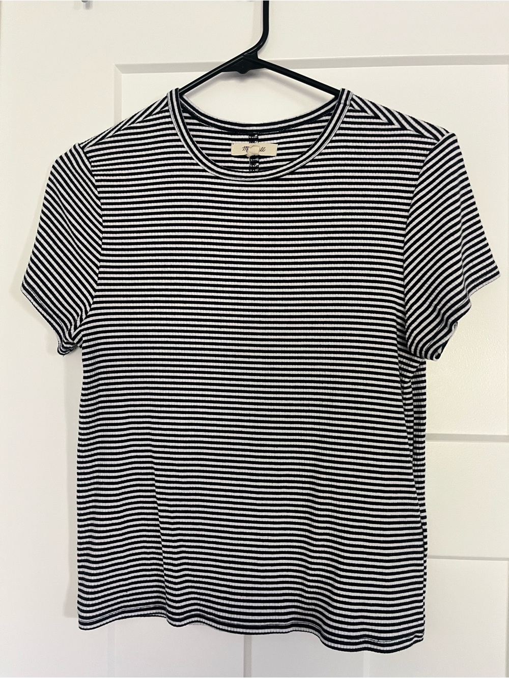 Madewell Navy and White Striped Short Sleeve Crewneck Tee